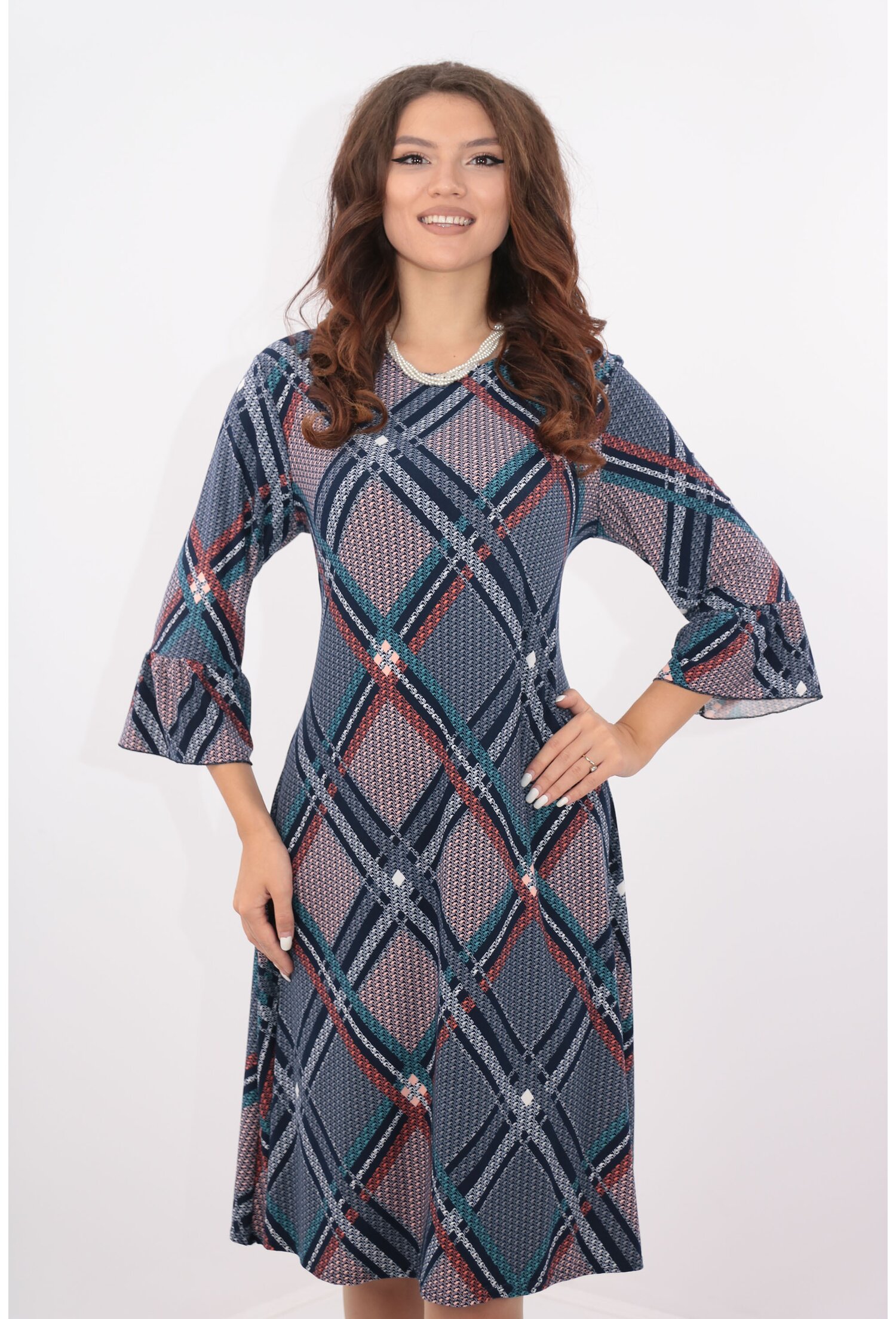 Rochie evazata cu romburi mari multicolore