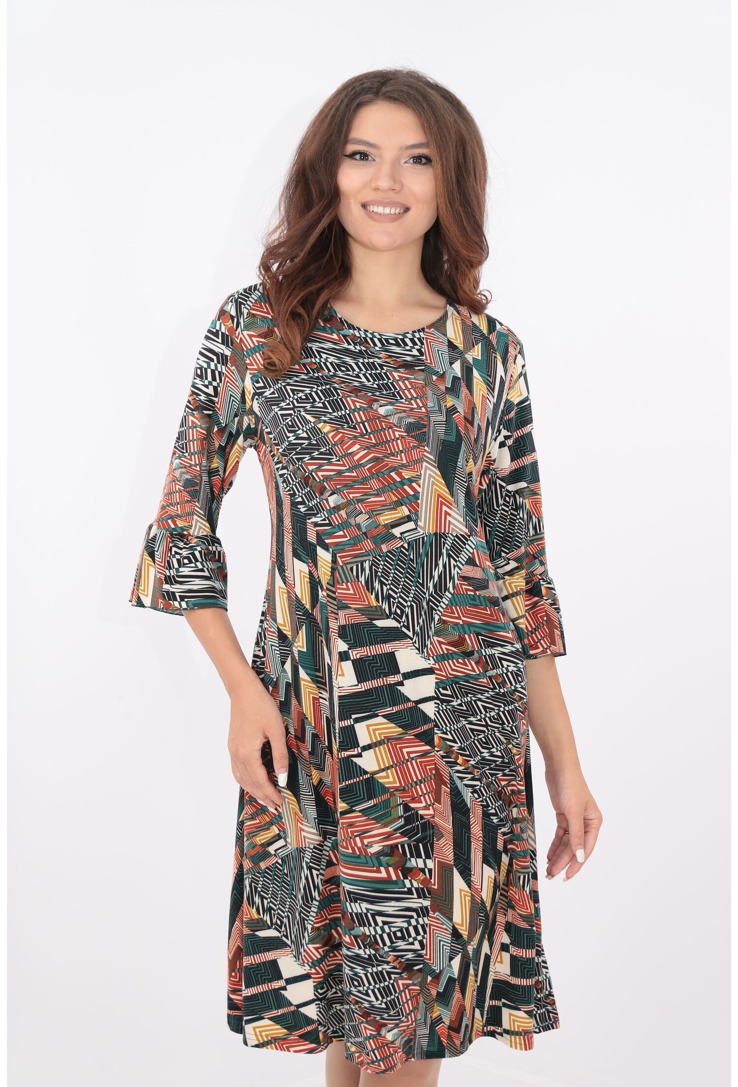 Rochie evazata cu zig-zag-uri multicolore