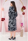 Rochie evazata din jerse bleumarin cu model geometric gri