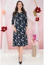 Rochie evazata din jerse bleumarin cu print abstract gri