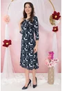 Rochie evazata din jerse bleumarin cu print abstract gri