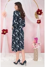 Rochie evazata din jerse bleumarin cu print abstract gri