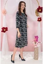 Rochie evazata din jerse gri cu print abstract albastru