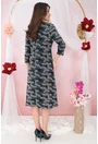 Rochie evazata din jerse gri cu print abstract albastru