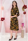 Rochie evazata din jerse negru cu print abstract orange