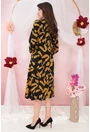 Rochie evazata din jerse negru cu print abstract orange