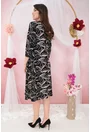 Rochie evazata din jerse negru cu print floral roz-gri