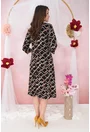 Rochie evazata din jerse negru cu print geometric caramiziu
