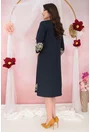 Rochie evazata din stofa bleumarin cu broderie florala bej