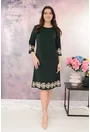 Rochie evazata din stofa verde cu broderie florala bej