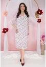 Rochie evazata din voal alb cu print floral roz