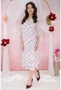 Rochie evazata din voal alb cu print floral roz