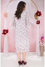 Rochie evazata din voal alb cu print floral roz