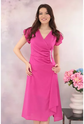 Rochie fucsia de ocazie cu glitter si fronseuri