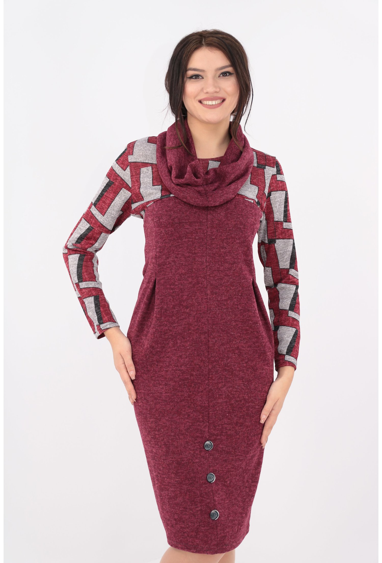 Rochie grena cu desen geometric gri