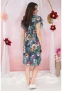 Rochie gri cu flori maxi multicolore si cordon in talie