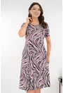 Rochie gri in clini cu print abstract roz-negru