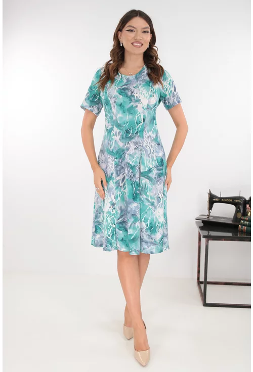 Rochie gri in clini cu print abstract turcoaz