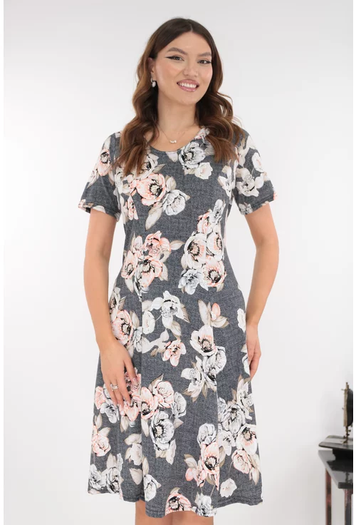 Rochie gri in clini cu print floral bej
