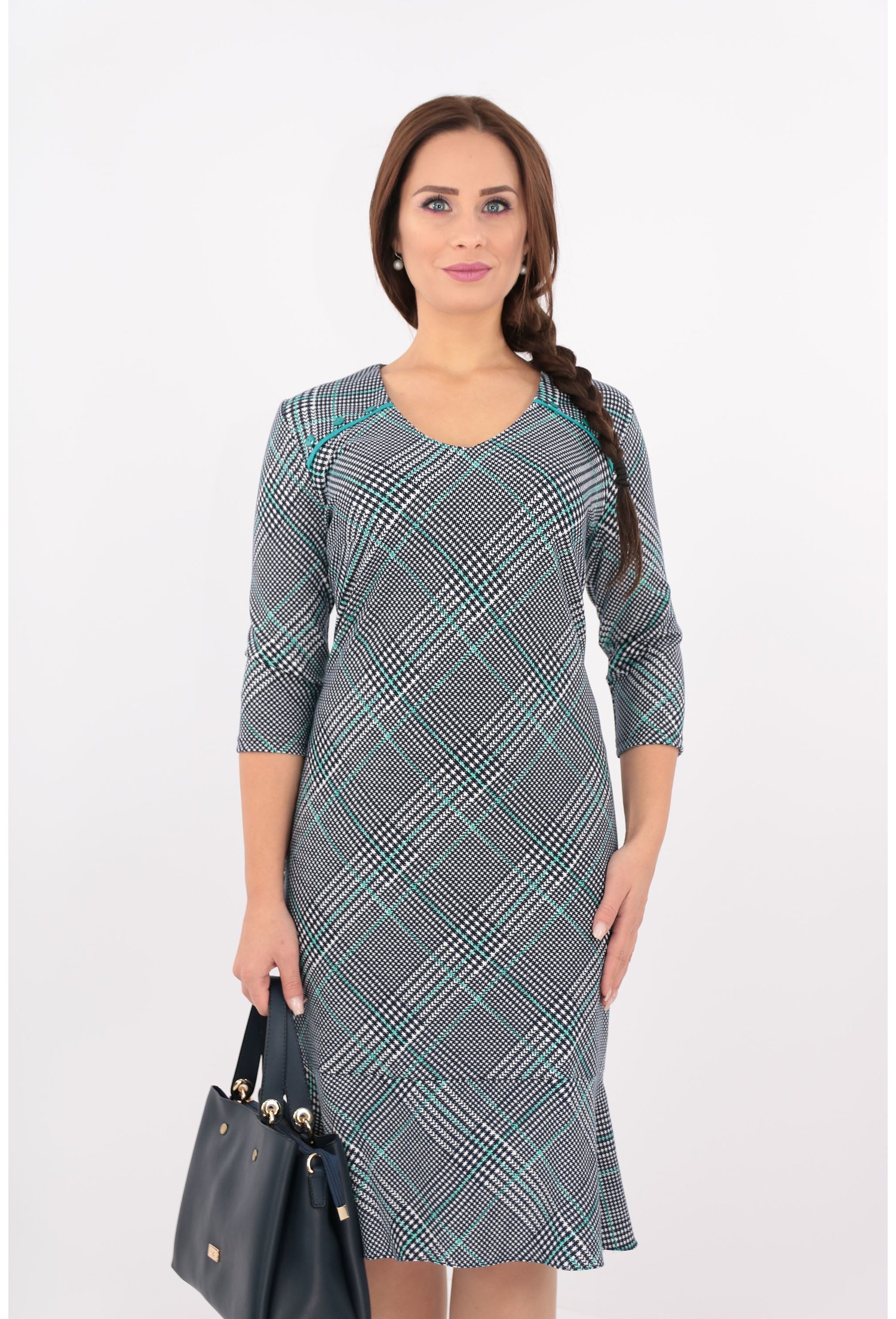 Rochie in carouri verzi cu anchior