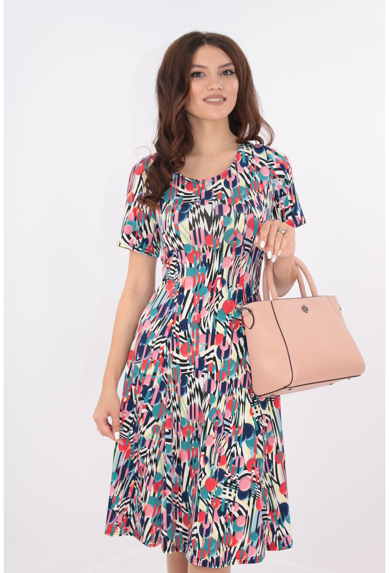 Rochie in clini cu desen multicolor rosu