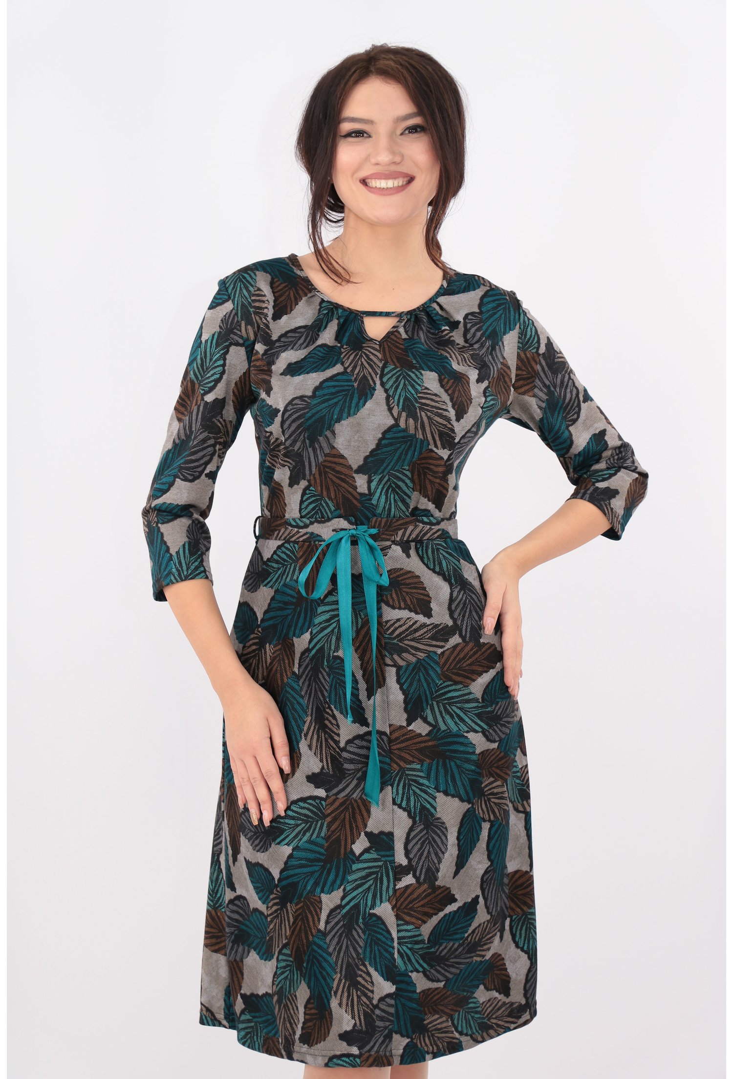 Rochie in clini cu imprimeu verde