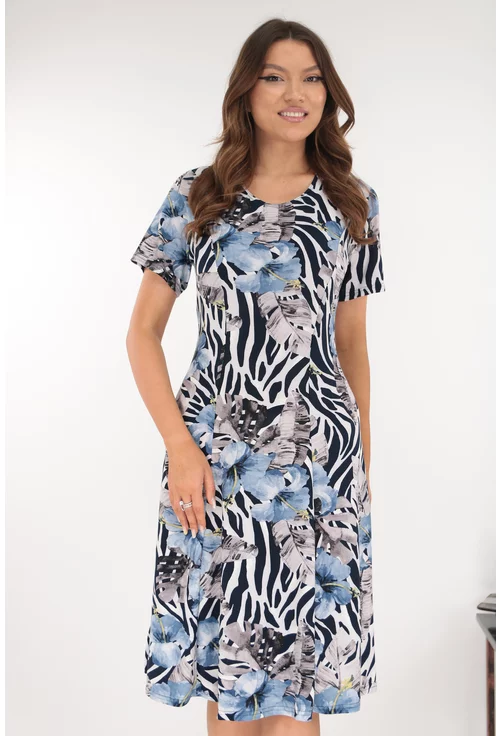 Rochie in clini cu print floral albastru-gri