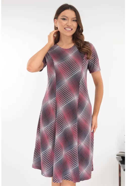 Rochie in clini cu print geometric gri-bordo