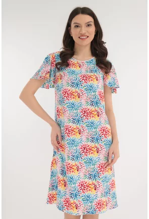 Rochie lejera alba cu print floral multicolor