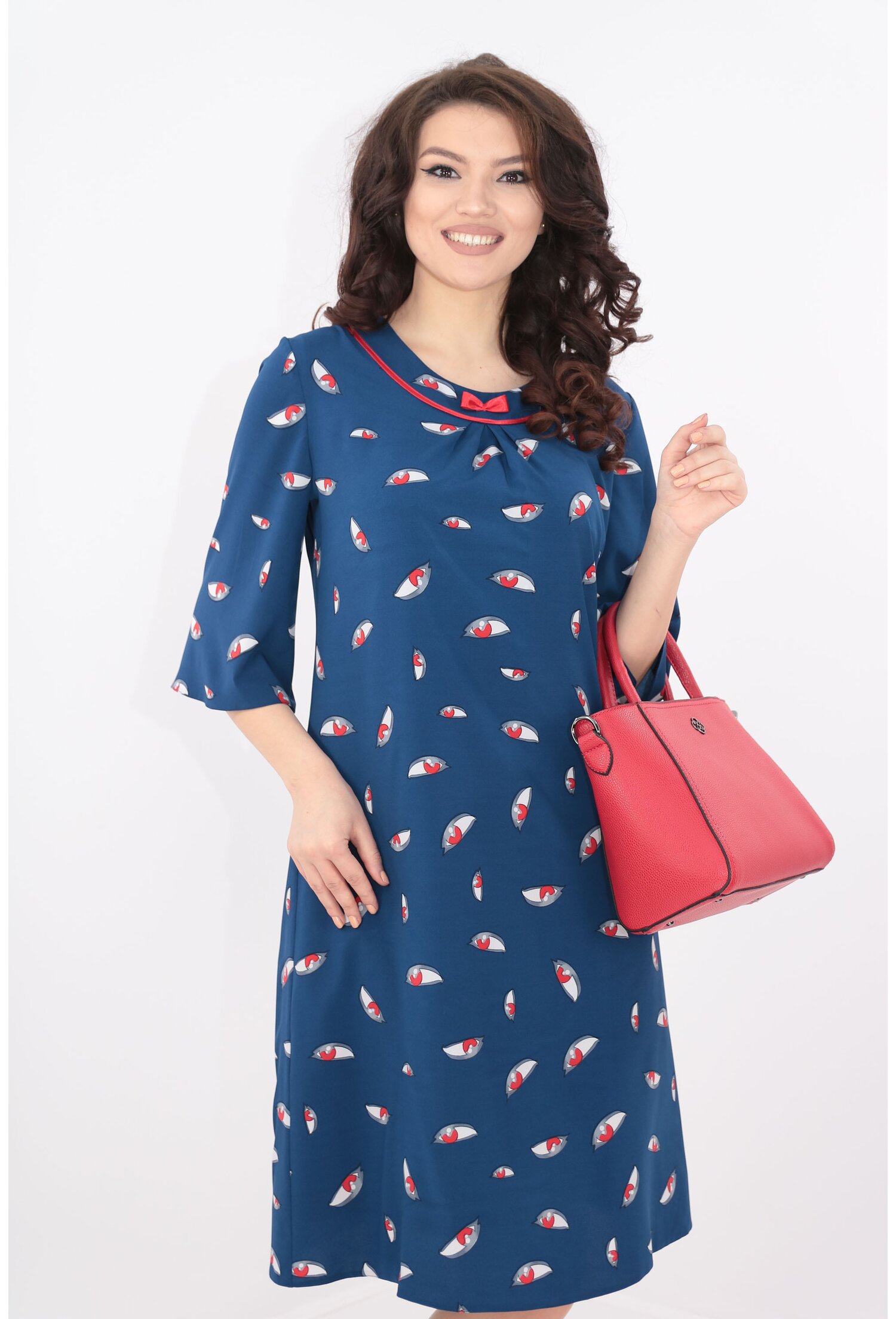Rochie lejera albastra cu print alb