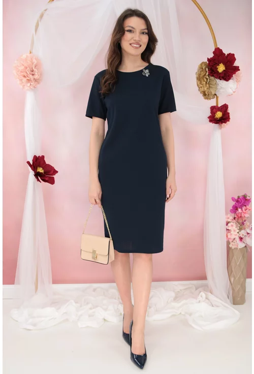 Rochie lejera bleumarin cu brosa