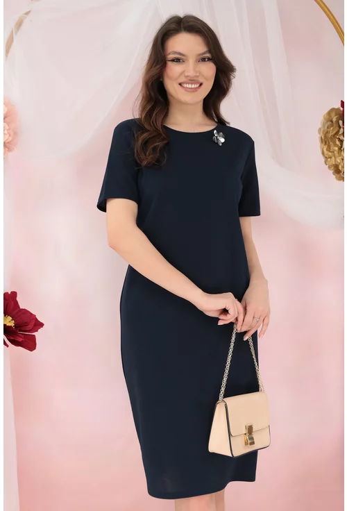 Rochie lejera bleumarin cu brosa