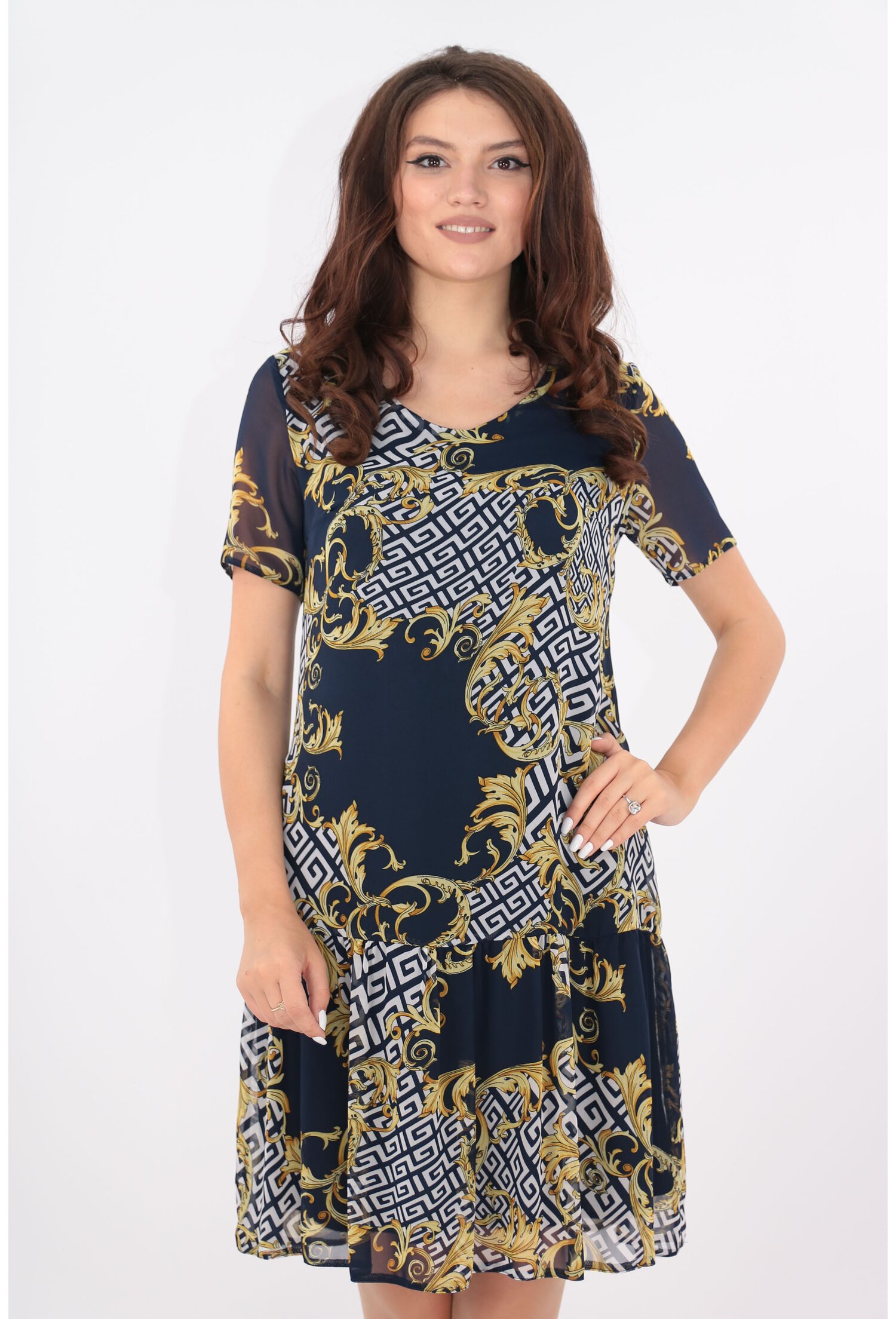 Rochie lejera bleumarin cu print abstract