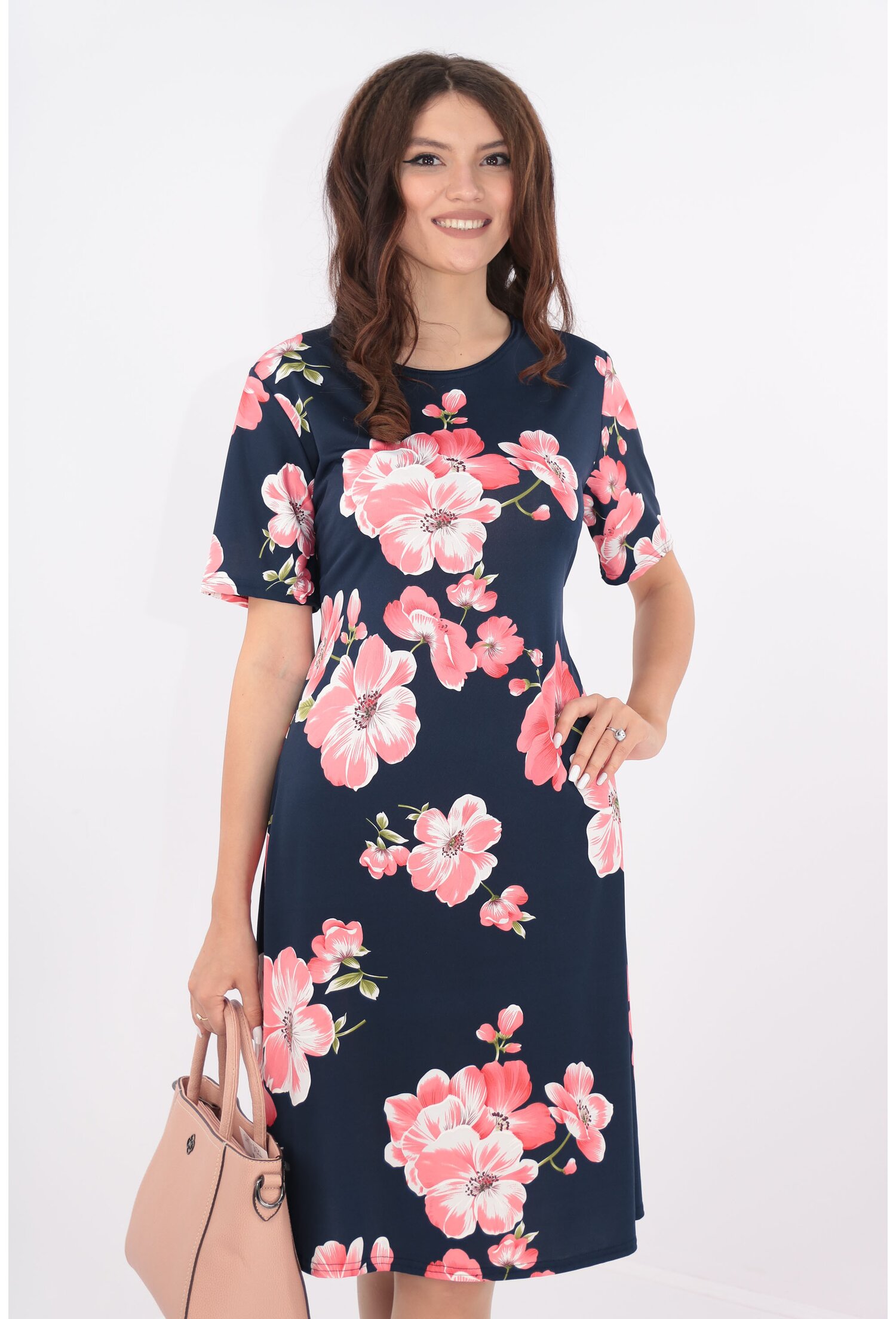 Rochie lejera bleumarin cu print floral maxi