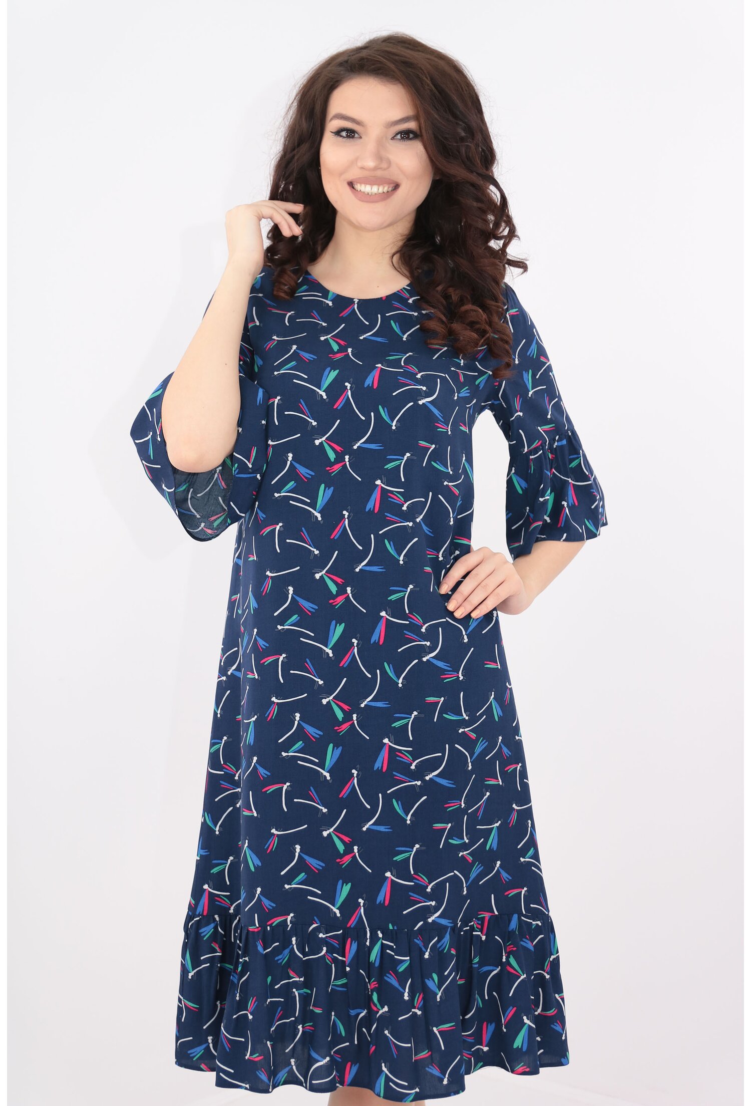 Rochie lejera din bumbac cu print albastru