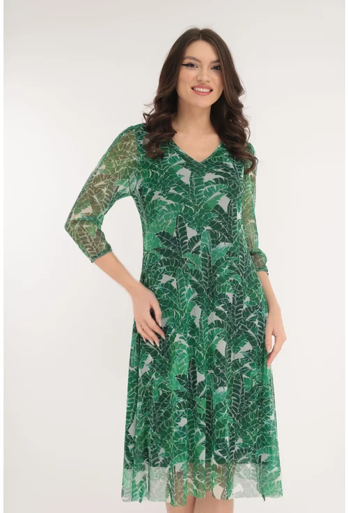 Rochie lejera din tulle cu imprimeu tropical verde