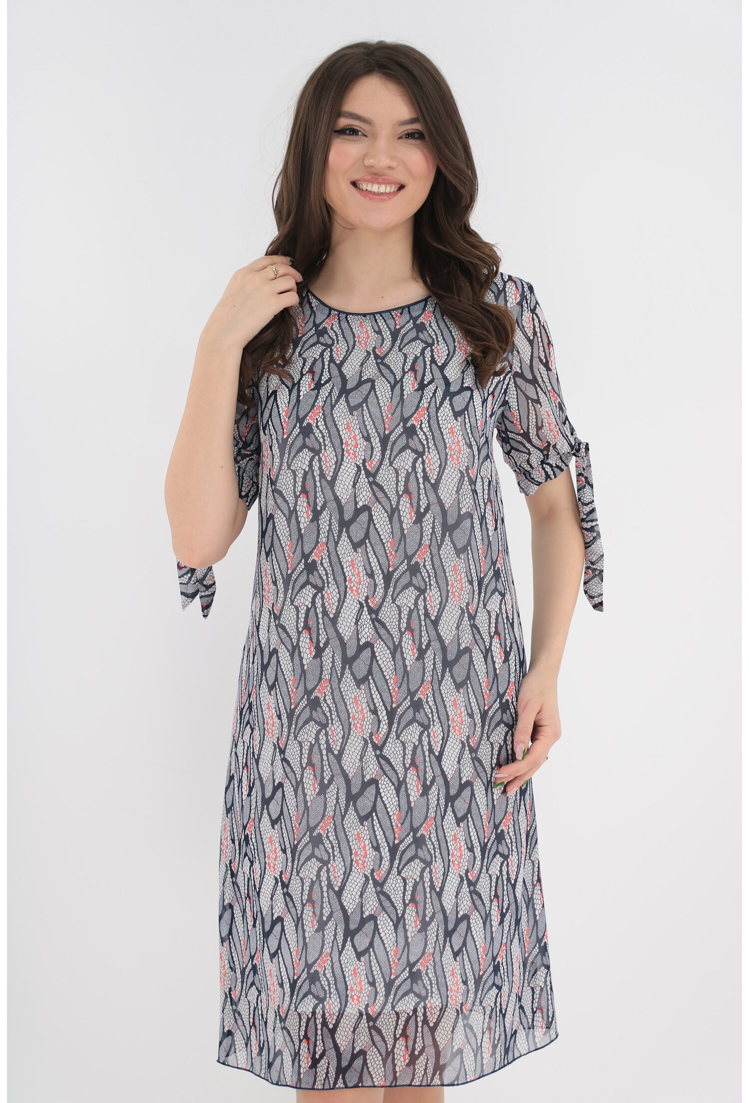 Rochie lejera din voal alb cu imprimeu abstract bleumarin - Rochii de zi