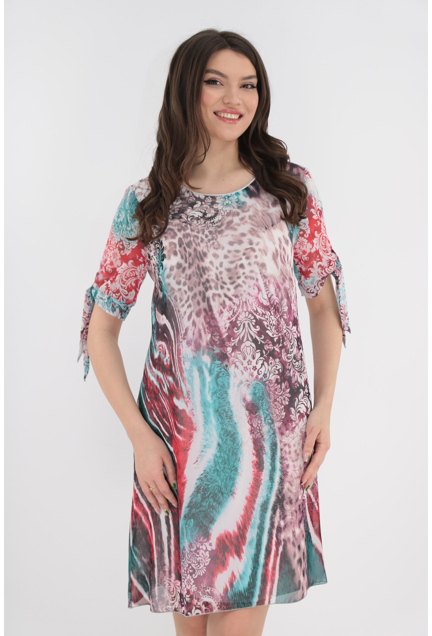 Rochie lejera din voal cu imprimeu abstract multicolor