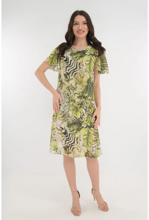 Rochie lejera din voal cu print tropical verde