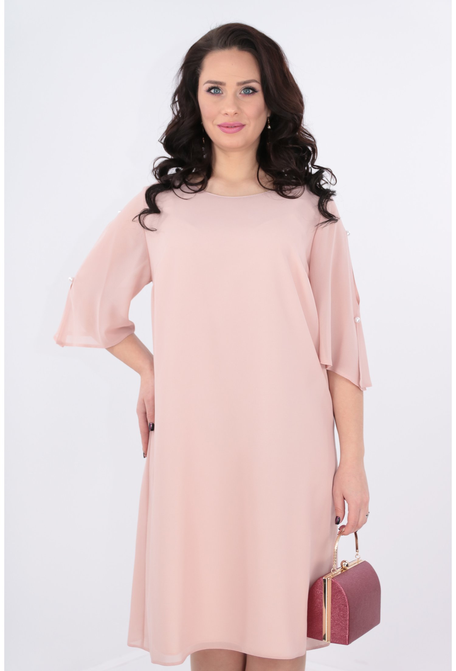 Rochie lejera din voal roz-pudra