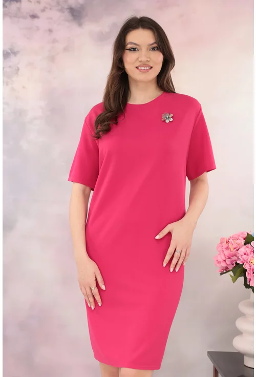 Rochie lejera fucsia cu brosa
