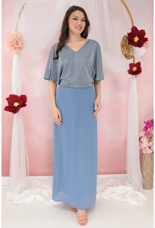 Rochie lunga bleu cu glitter in partea superioara