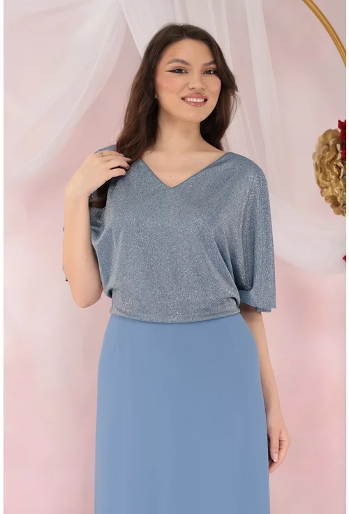 Rochie lunga bleu cu glitter in partea superioara