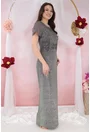 Rochie lunga din lurex argintiu cu reflexii multicolore si strasuri