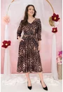 Rochie midi cu o curelusa in talie si animal print maro