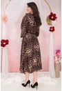 Rochie midi cu o curelusa in talie si animal print maro