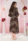 Rochie midi neagra cu print abstract bej si cu o curelusa in talie