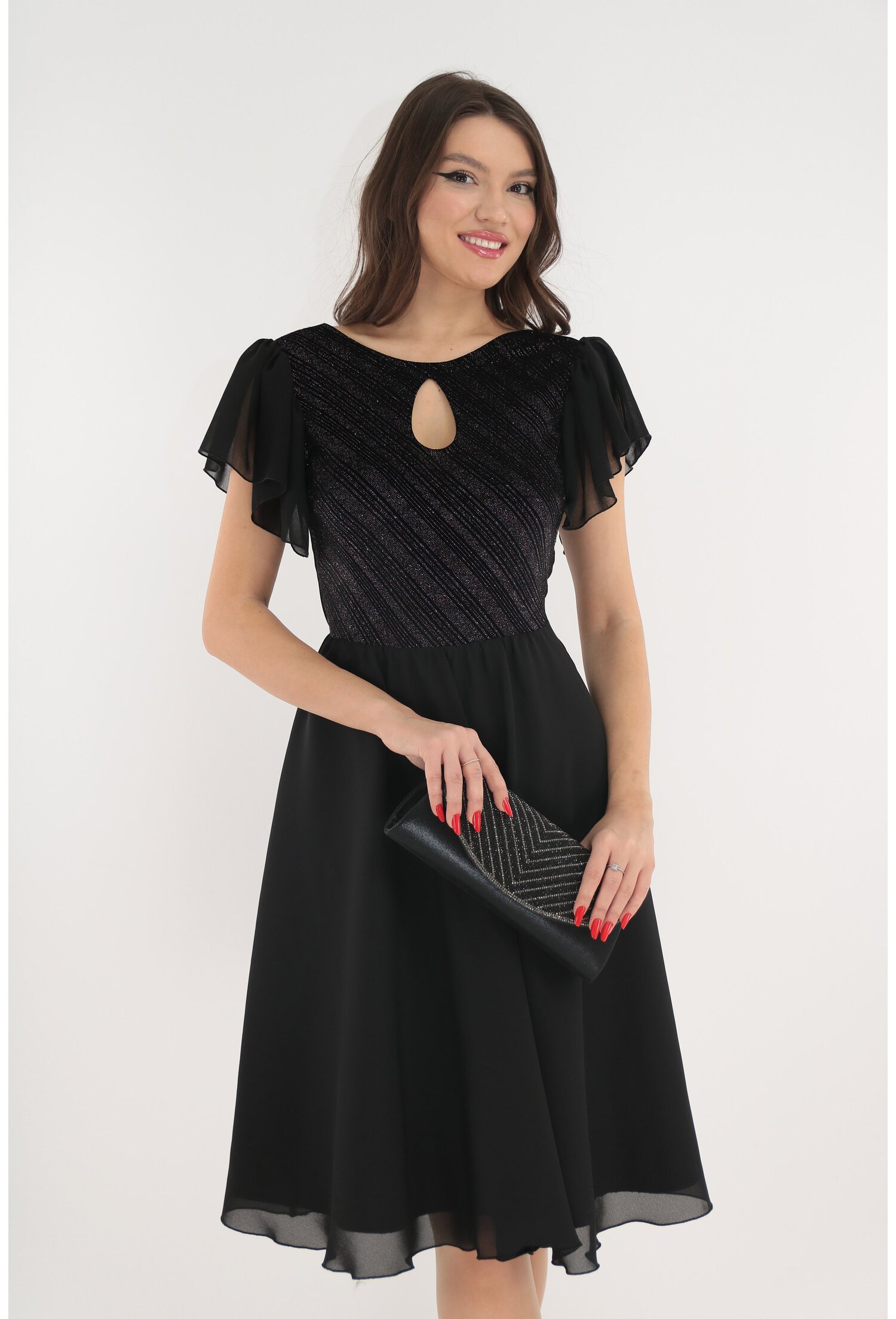 Rochie neagra clos din voal si catifea cu glitter