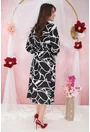 Rochie neagra cu animal print alb si decolteu parte peste parte