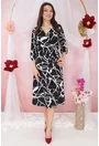 Rochie neagra cu animal print alb si decolteu parte peste parte